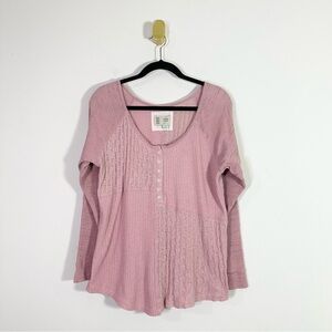 Saturday Sunday Anthropologie Dusty Pink Mixed Texture Henley Shirt